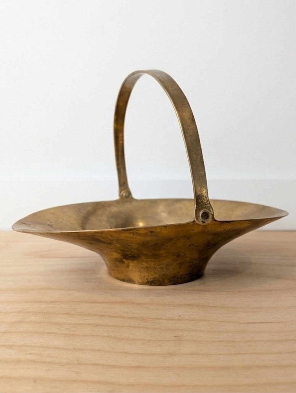 Vintage Solid Brass Basket Dish with Swing Handle - Medium Size Decor